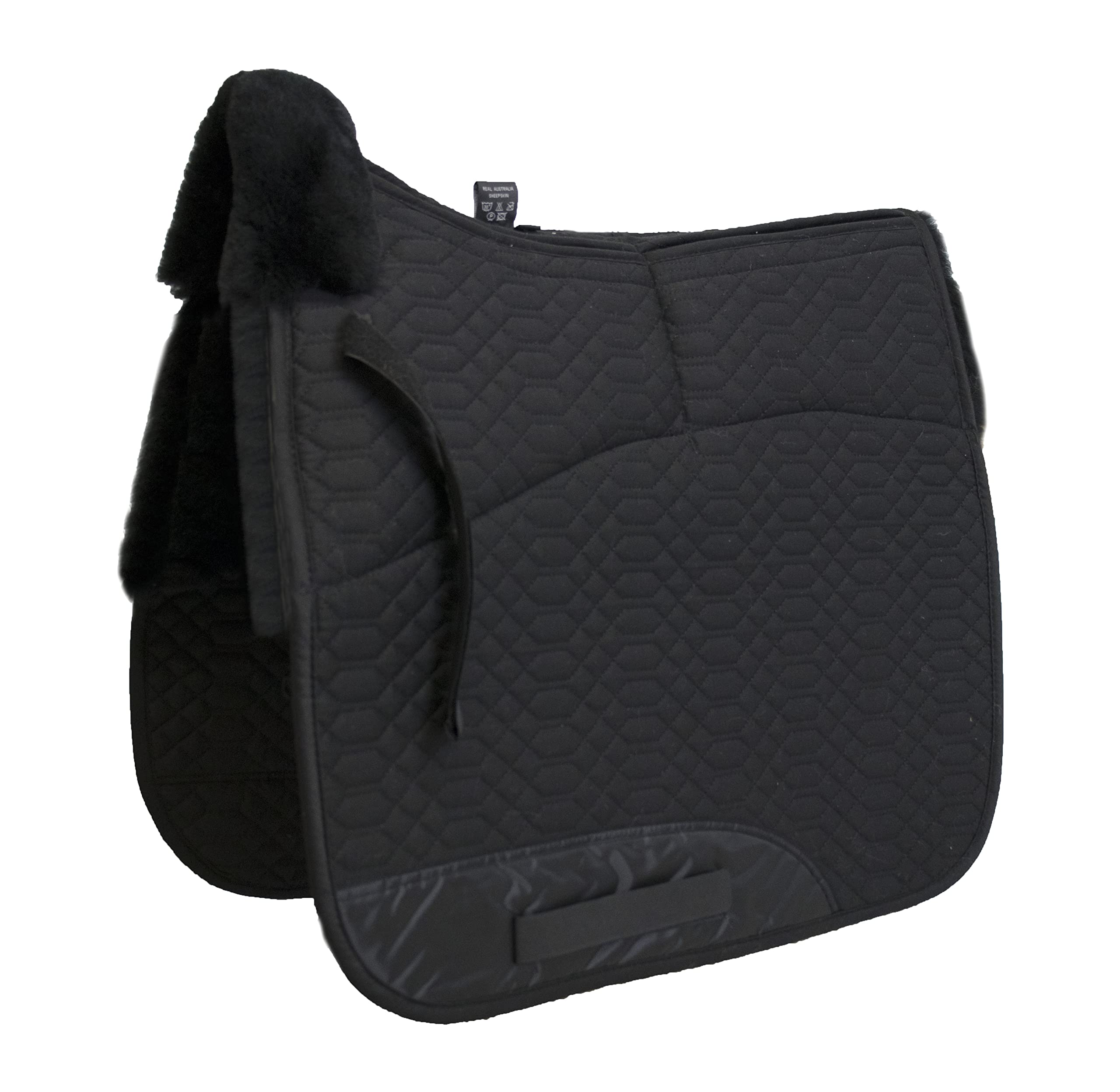 Engel Reitsport Schabracke Dressur Steppstoff Lammfell Sattelbereich Half Lined Fellkranz schwarz