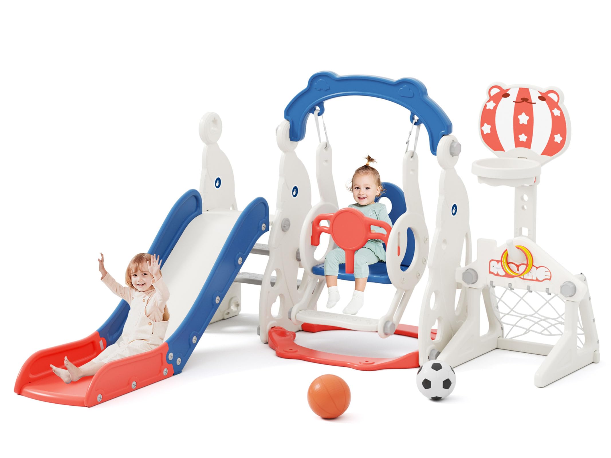 Glaf Toddler Slide and Swing Set 6 in 1 Toddler Outdoor Playset Kids Slide for Toddlers 1-3 Baby Climber Toys for 1 Year Old Indoor Slide Playground