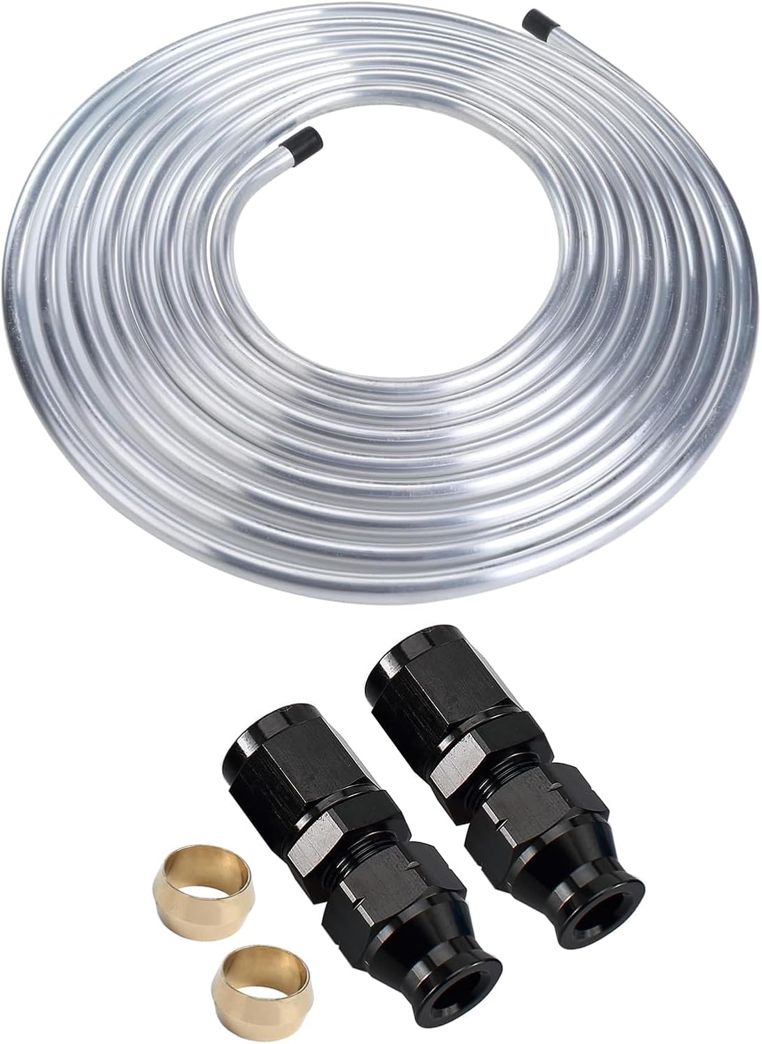AC PERFORMANCE 3/8" Aluminum Fuel Line Hard Tube 25 Feet Coil with 2PCS Black -6 AN Female to 3/8" Hardline Tube Fuel Fitting