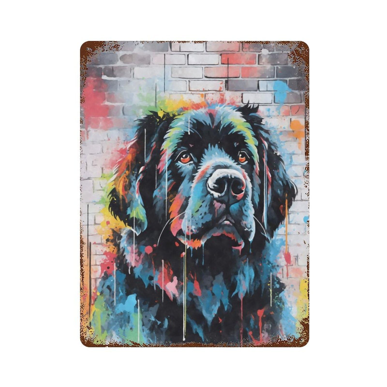 Garage Style Newfoundland Dog Graffiti Rusty Metal Tin Sign 15.7"x11.8", Farmhouse Wall Decor for Bar And Workshop