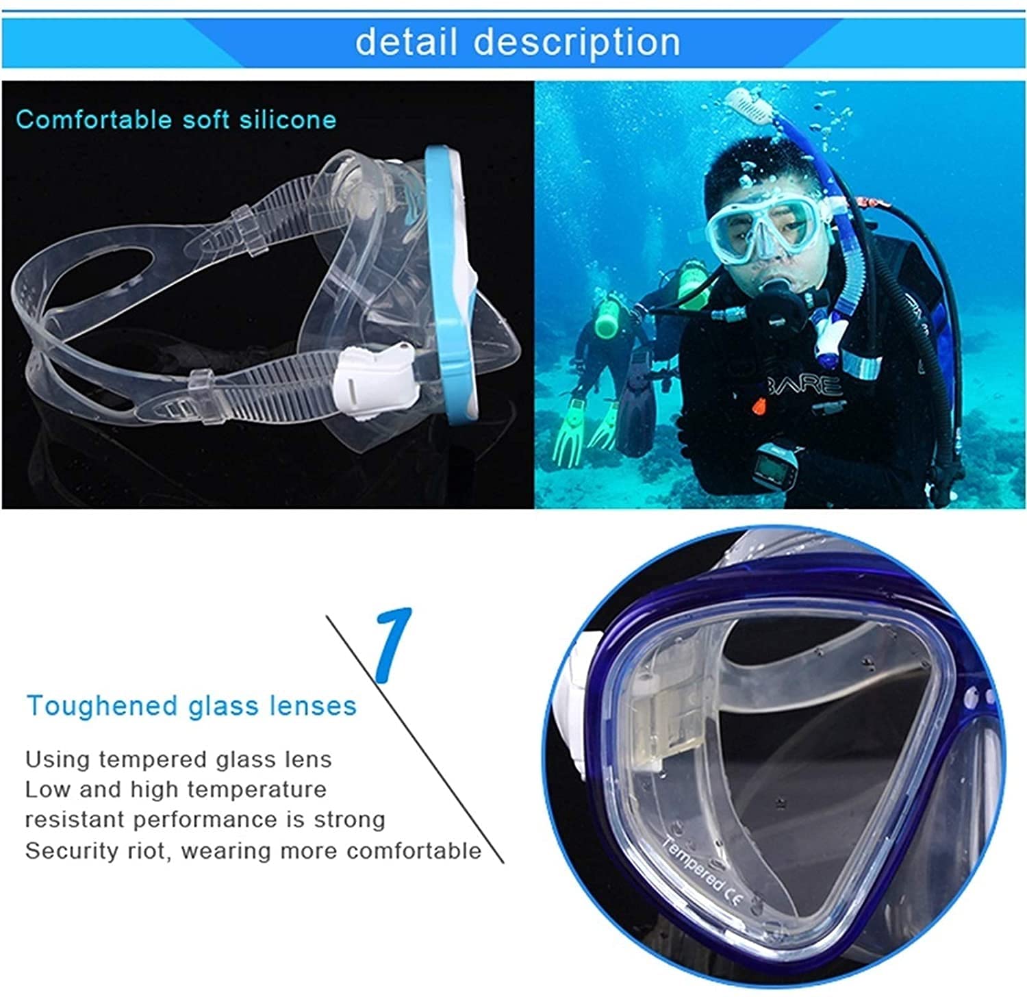 Masque de plongée Masques de plongée Masque de plongée avec tuba Masque de plongée sous-marine professionnel en silicone Équipement Tuba Adultes Anti-buée Lunettes de plongée étanches pour hommes
