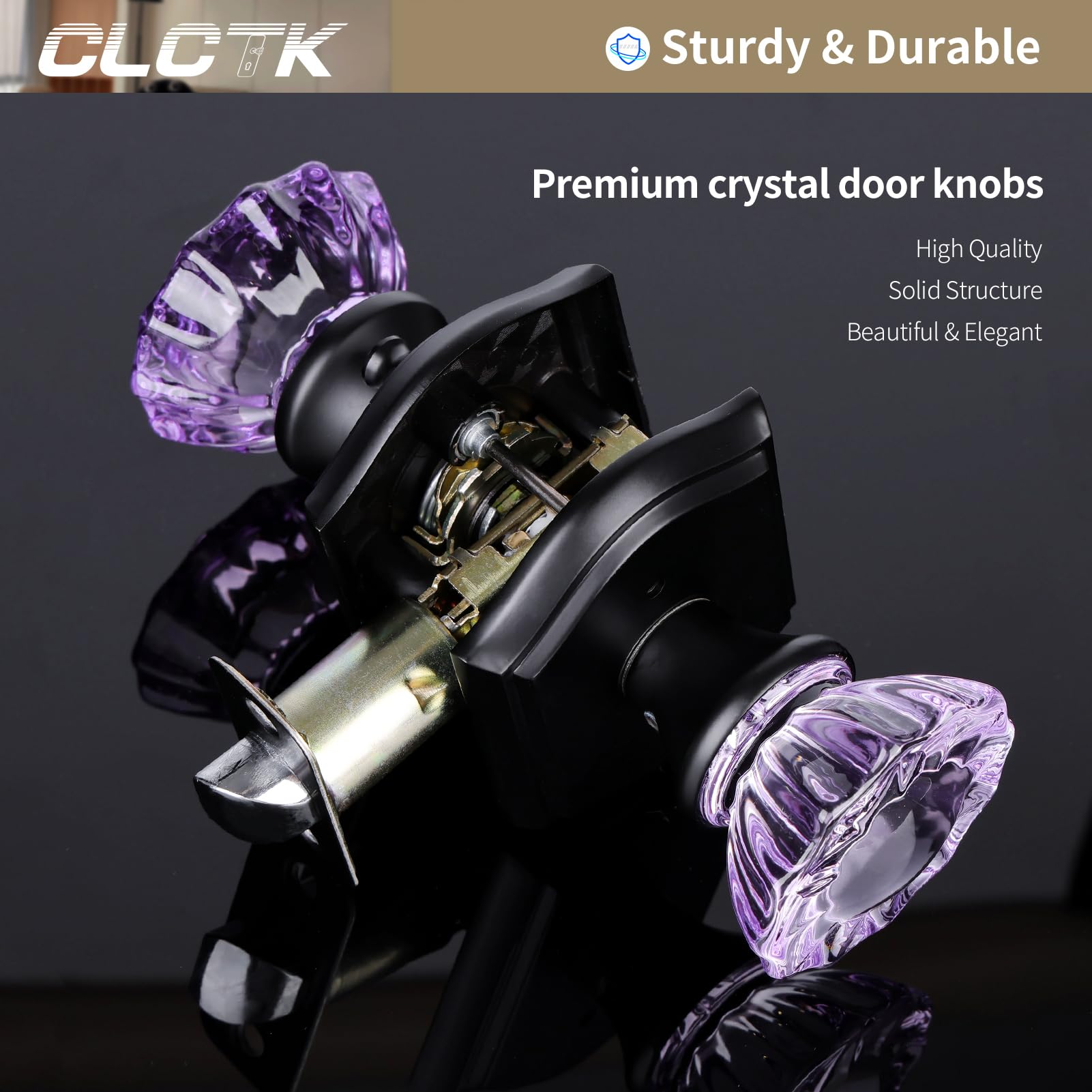 Purple Glass Door Knobs - Matte Black & Lock -2