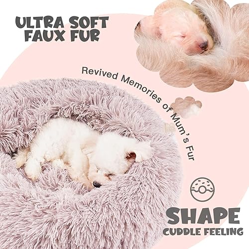 Miniatura 5 de Himax Camas para perros pequeños, camas para perros con forma de dona con manta adjunta, cama calmante para perros lavable (202635 pulgadas), beige