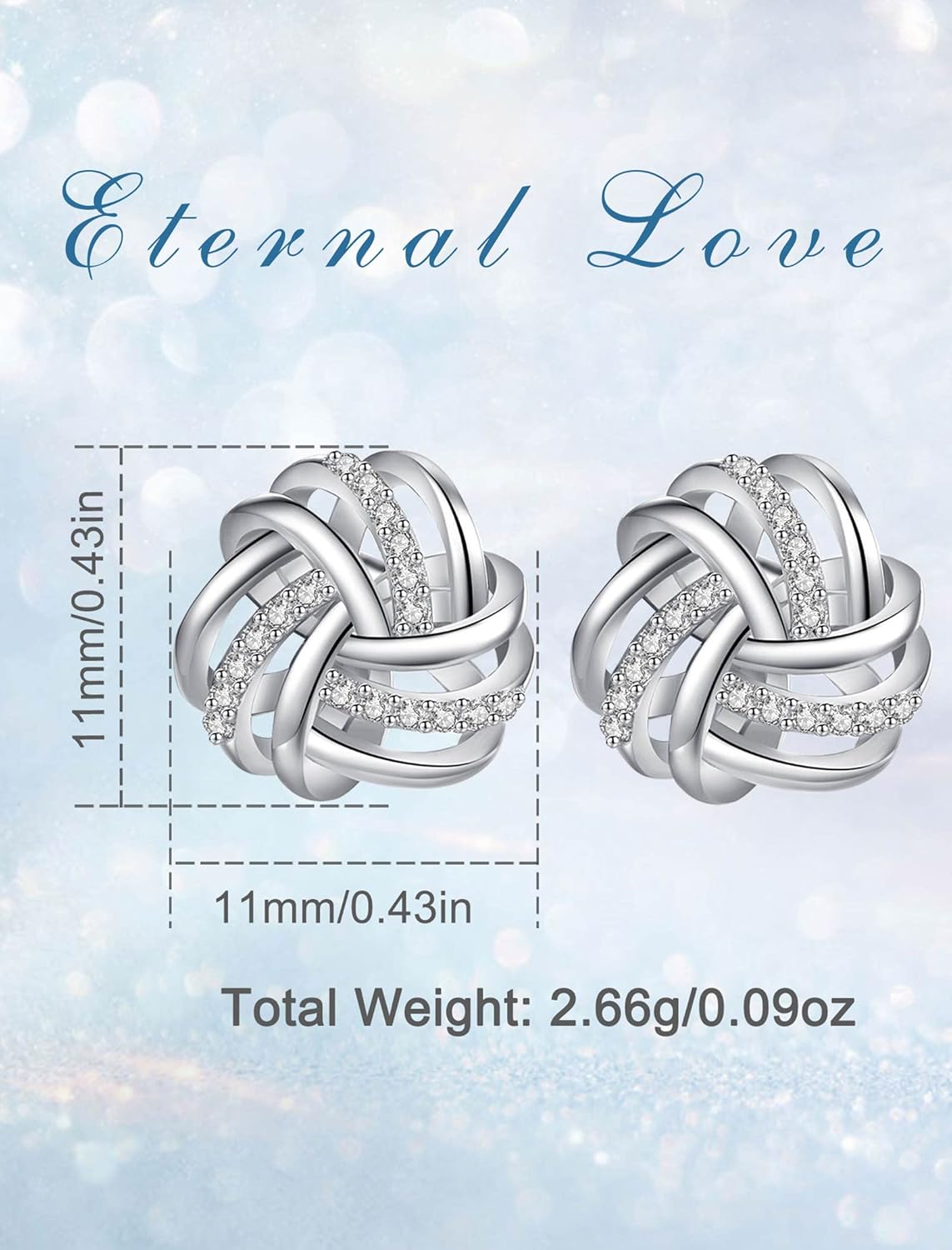 INFUSEU Sterling Silver Love Knot Earrings Necklaces for Women Girls, Romantic Love Forever Gifts for Girlfriend/Wife/Daughter - Image 6