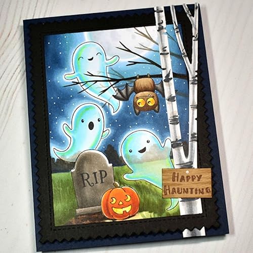 Miniatura 9 de Juego de sellos y troqueles de Tumba Fantasma de Halloween para hacer tarjetas, sellos transparentes y troqueles de corte de metal para álbumes de