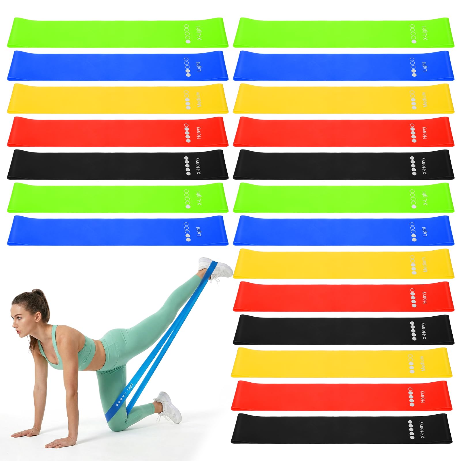20 bandas de resistencia, diferentes niveles de resistencia, bandas de ejercicio para mujeres y hombres, estiramiento, entrenamiento, equipo de gimnasio en casa para pilates, yoga, terapia
