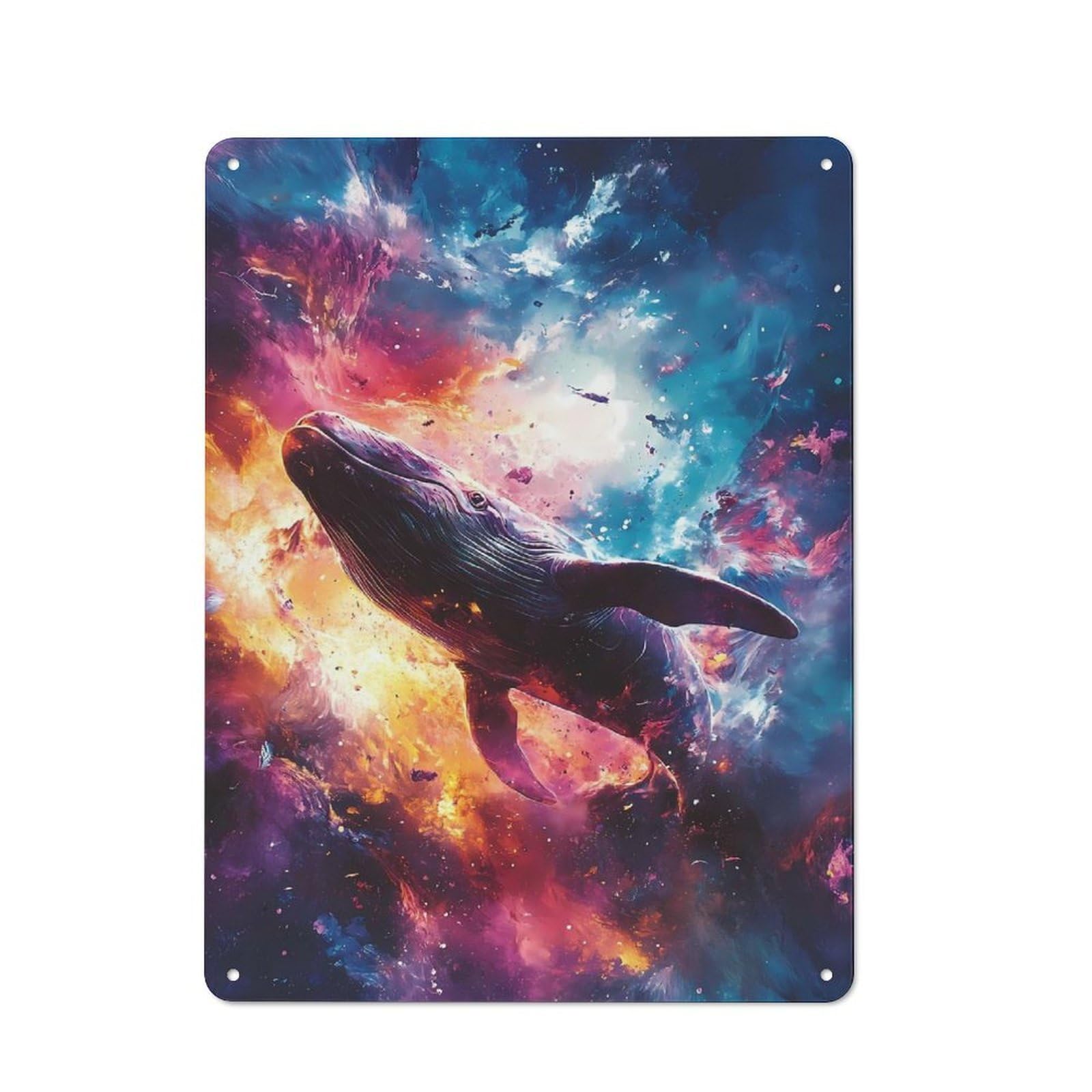 Vintage Whale in Space Neon Decorative Tin Plaque 40x30cm, Room Wall Plaque for Hallway, Home Bar, Garage Or Study