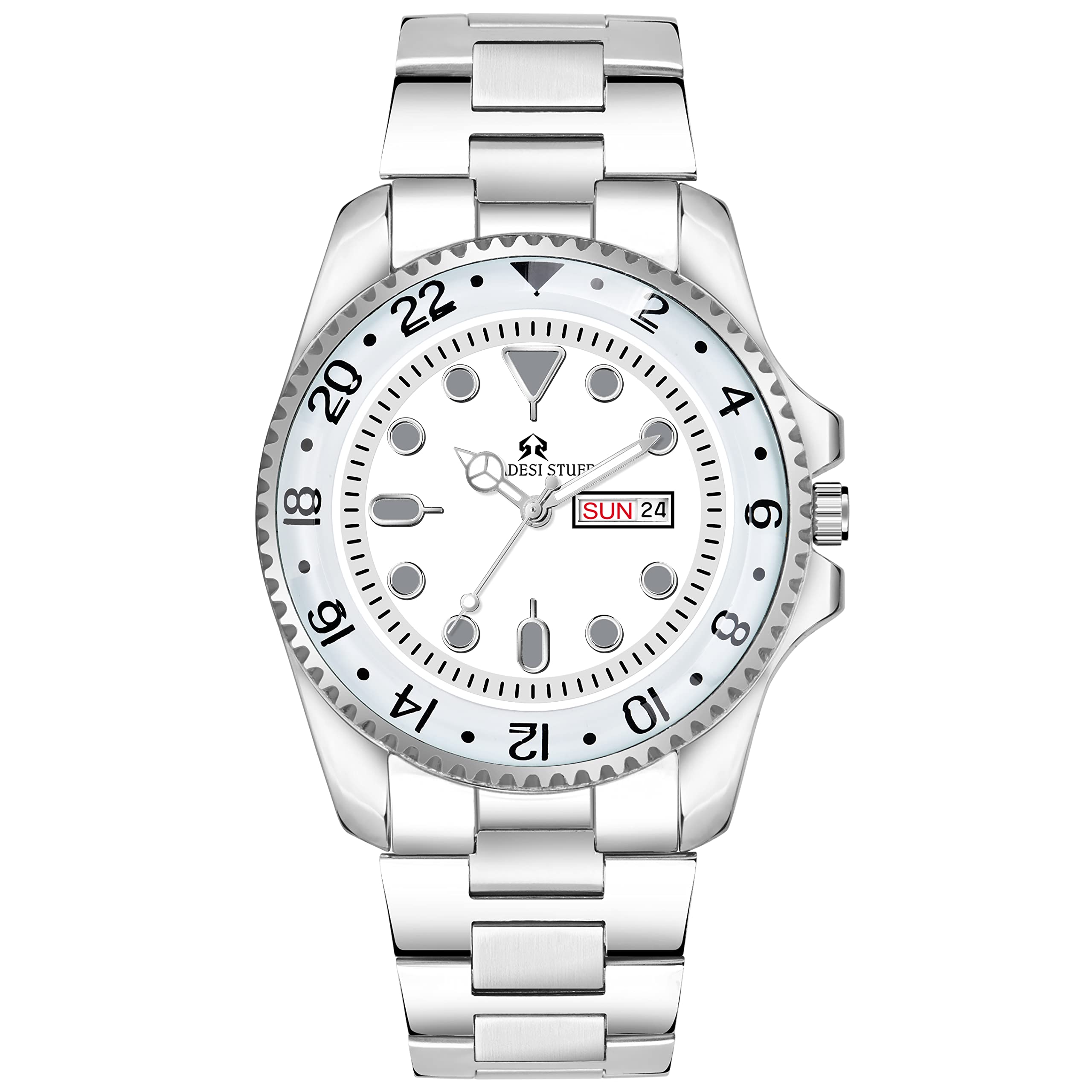 SWADESI STUFF Day and Date White Dial Stylish Silver Color Stainless Steel Strap Luxury Analog Watch for Men (B0C3YMVQKT) Amazon Price History, Amazon Price Tracker