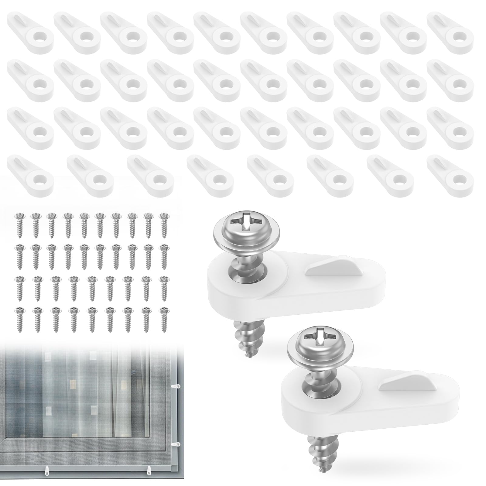 Guijzsltrg 40Pcs 40 Pack Window Screen Clips With Screws, White Offset Retainer Clips For Securing Storm Windows, Fly Screen Mesh And Glass Door Panels(40Pcs)