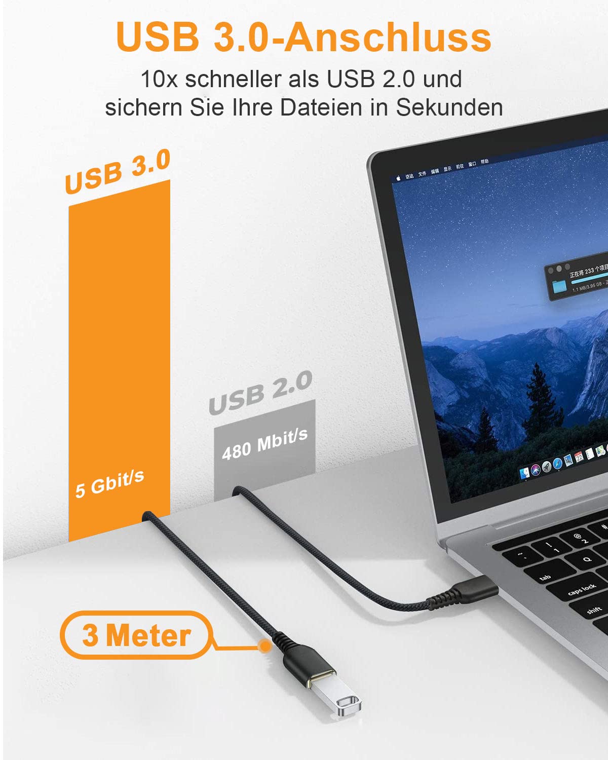 Lot De 2 Rallonges USB 3.0 Type A Mâle Vers Femelle 5 M, Transfert De Données Haute Vitesse 5 Gbps, Compatible Avec Manette De Jeu, Imprimante, Webcam, Clavier, Clé USB, Disque Dur