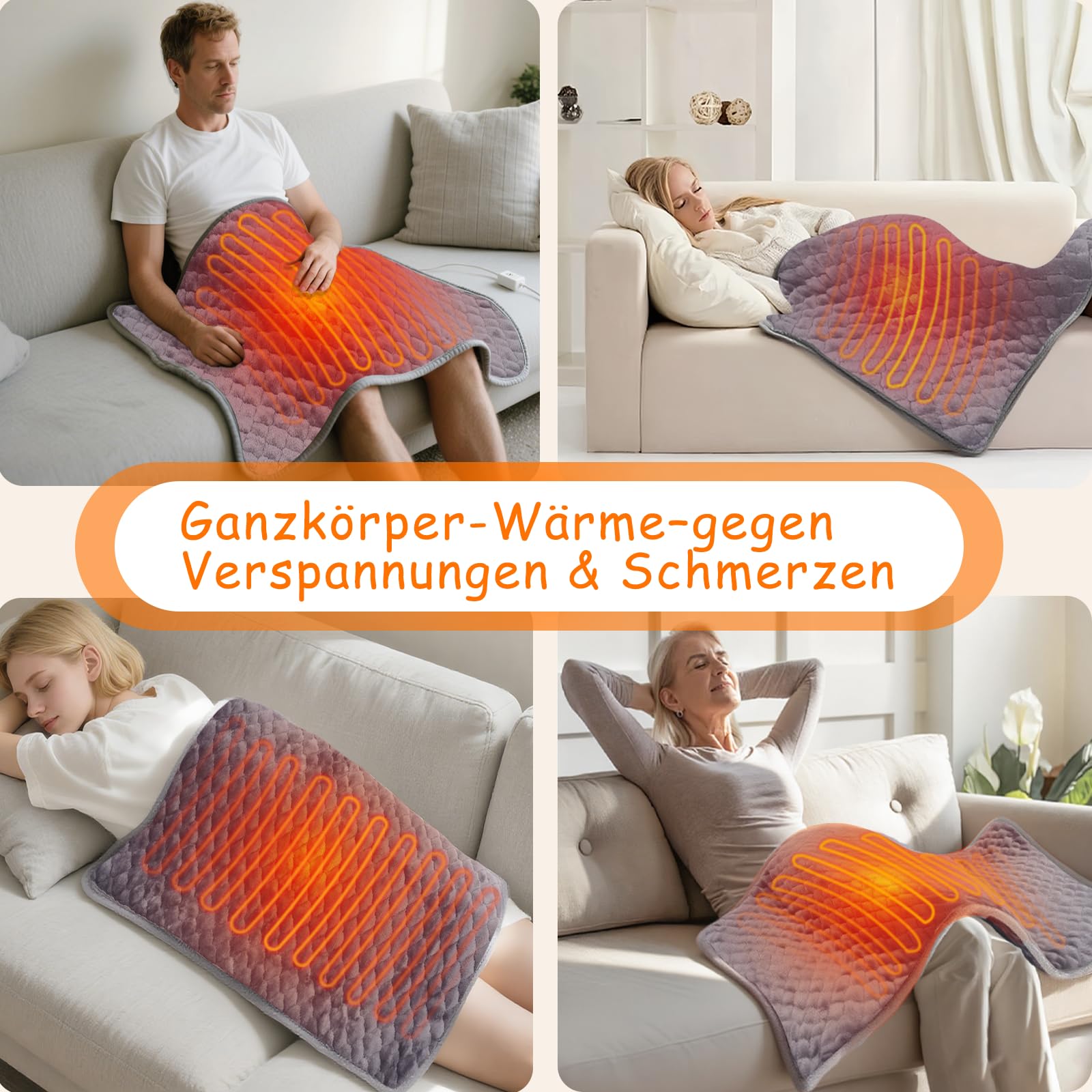 Coussin Chauffant Cervicales XXL 80x42cm Arrêt Automatique Niveaux 25-55°C Minuterie 1-12H