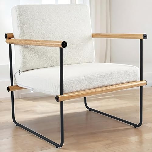 Miniatura 10 de Elissposar Silla decorativa Boucle de 29 pulgadas, silla decorativa para sala de estar, silla decorativa moderna de mediados de siglo para