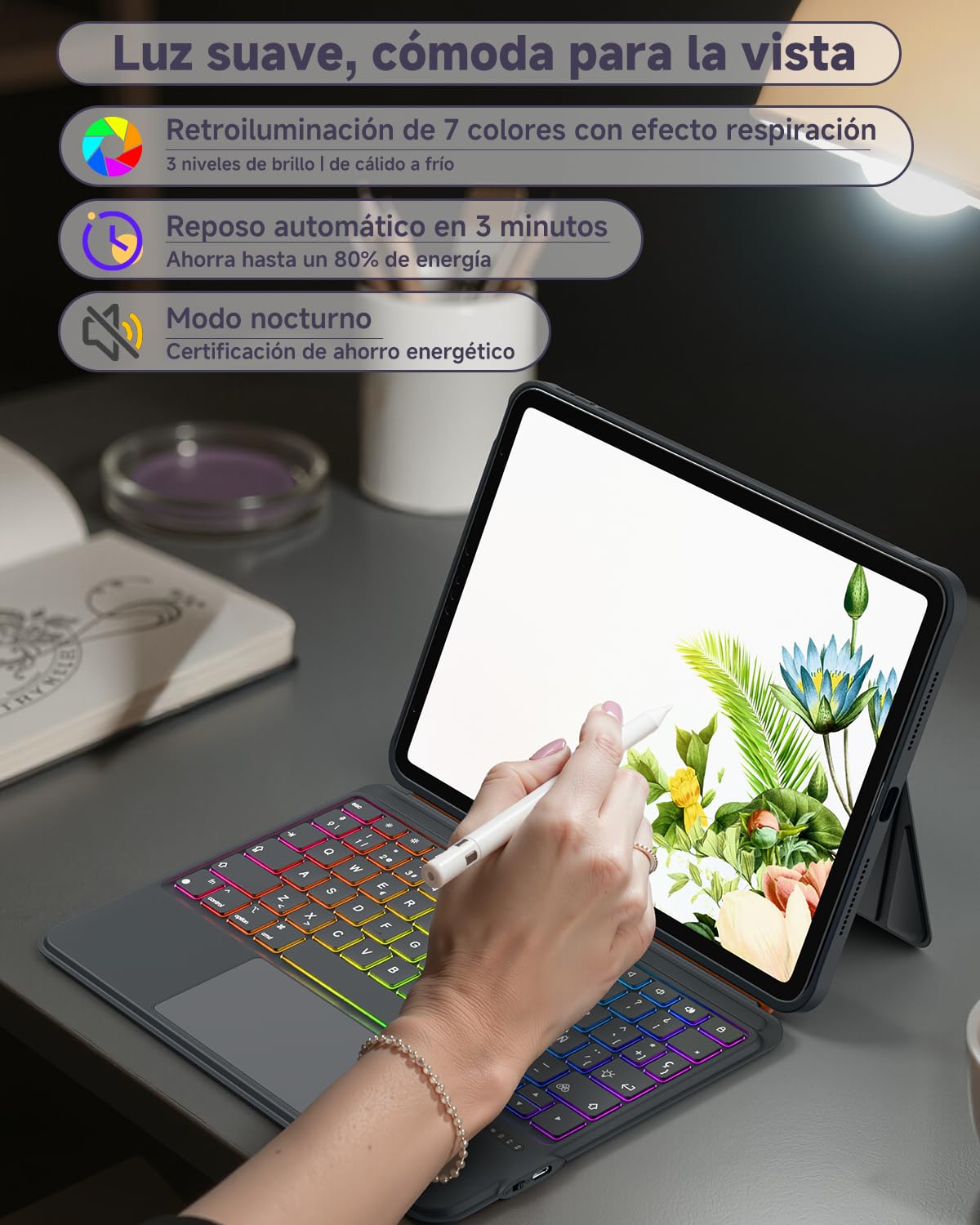 Funda con Teclado para iPad 11 Pulgadas con Trackpad, Teclado Magnético Desmontable, Teclas Retroiluminadas, Diseño Delgado para iPad Air 11" (M4/M3/M2), iPad 10ª/11ª Gen, Air 5/4, Pro 11"