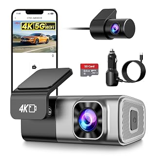 Dash Cam, 4K WiFi Dash Cam für Auto, Dashcam 4K vorne und 2K hinten mit App, G-Sensor, Loop-Aufnahme, 24-Stunden Parkmodus, 64GB SD-Karte enthalten, unterstützt max. 128GB - Amazon product rated Grade A