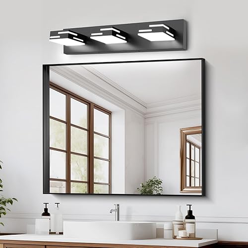 Miniatura 7 de IZORRO Moderna lámpara LED de tocador de baño (24 pulgadas, 3 luces, 5 CCT, regulable), luces de tocador negras mate para accesorios de iluminación