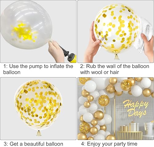 Miniatura 5 de FEPITO Kit de arco de guirnalda de globos de oro blanco de 108 unidades, 5, 10, 12, 18 pulgadas, globos de confeti de oro blanco pastel para