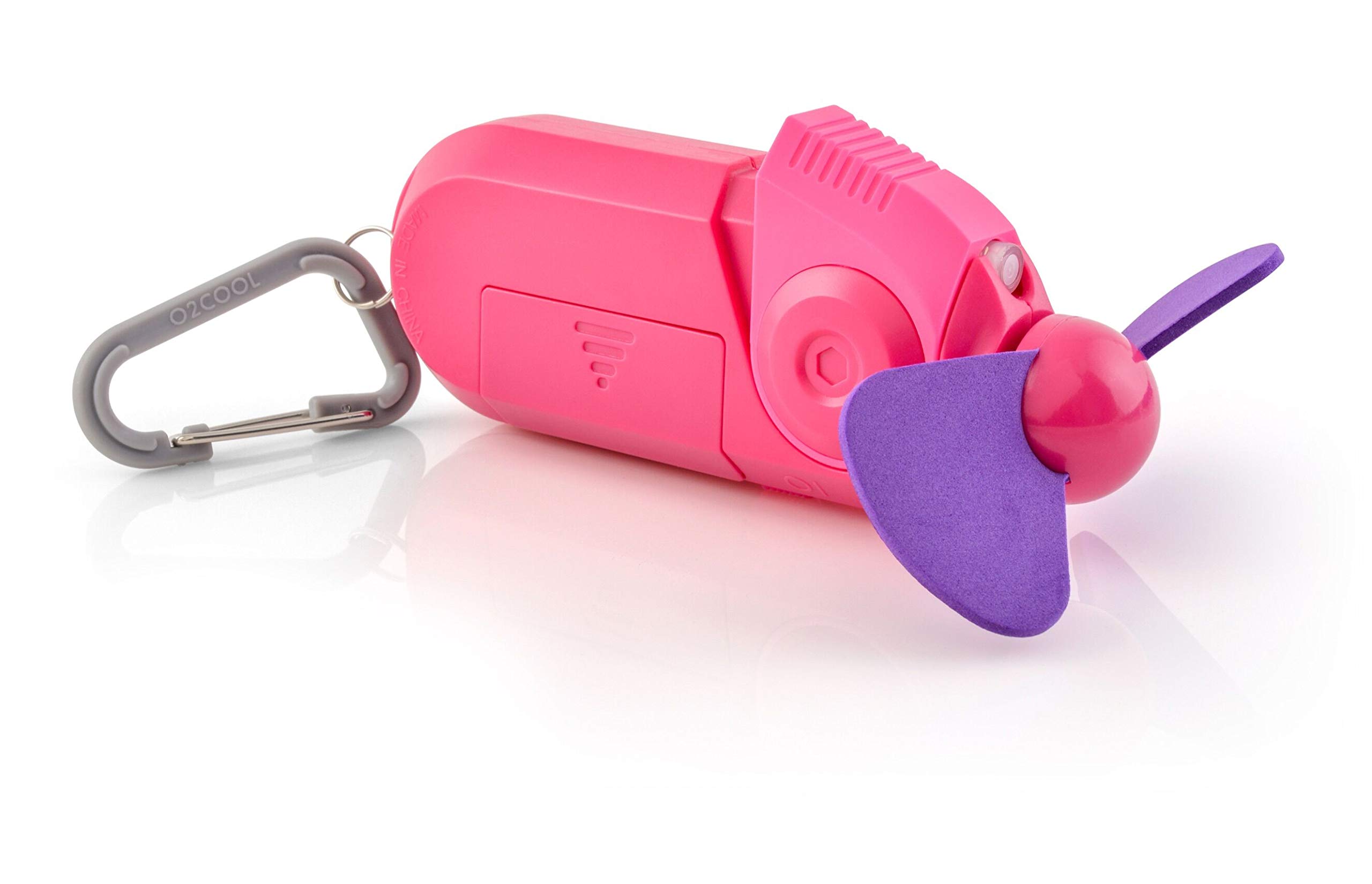 Miniventilador personal – Accesorio de refrigeración portátil a batería con espray de niebla fina para exteriores, playa, camping, conveniente mosquetón para un fácil viaje, color rosa, paquete 2