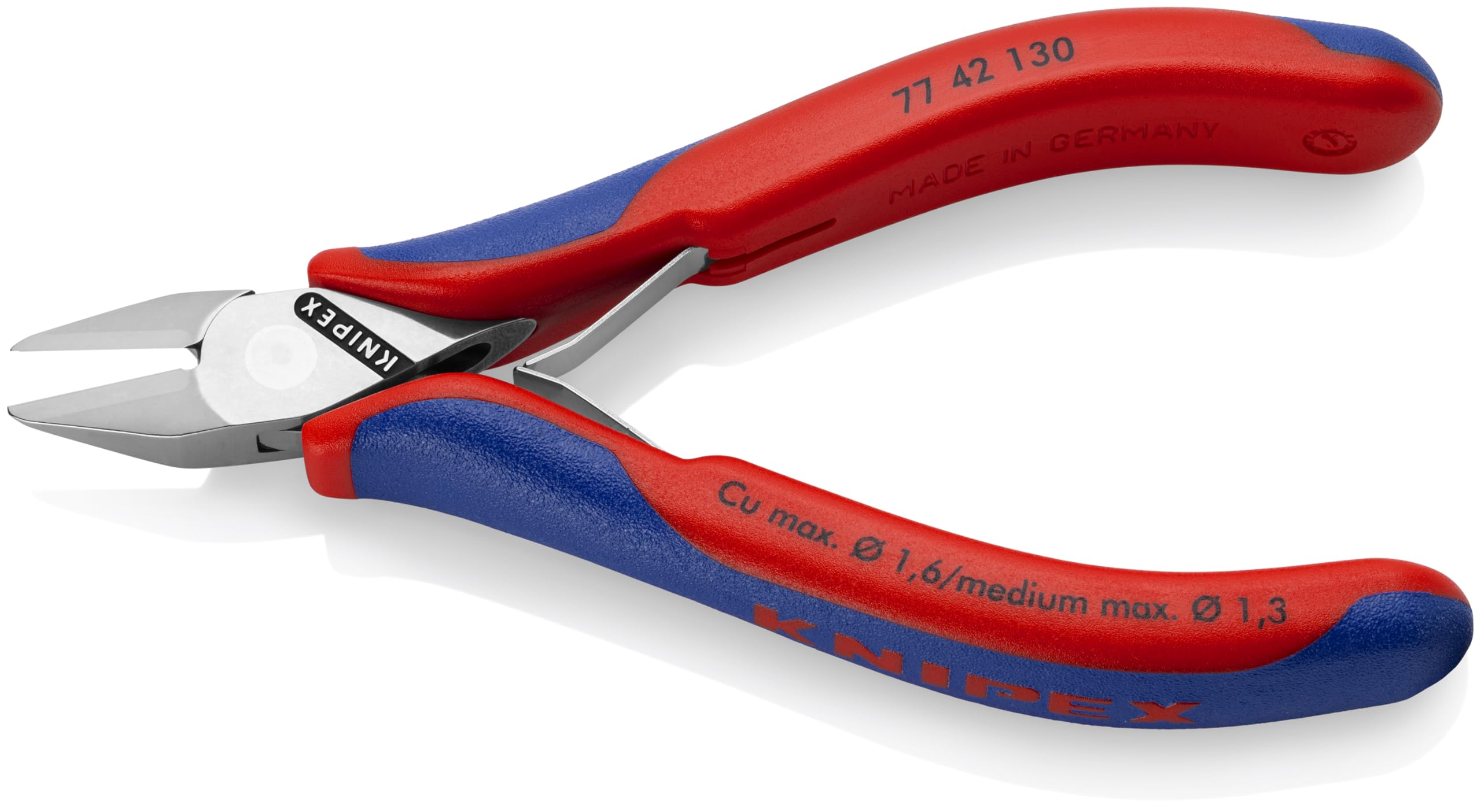 KNIPEX Elektronik-Seitenschneider mit durchgestecktem Gelenk mit Mehrkomponenten-Hüllen 130 mm, 77 42 130