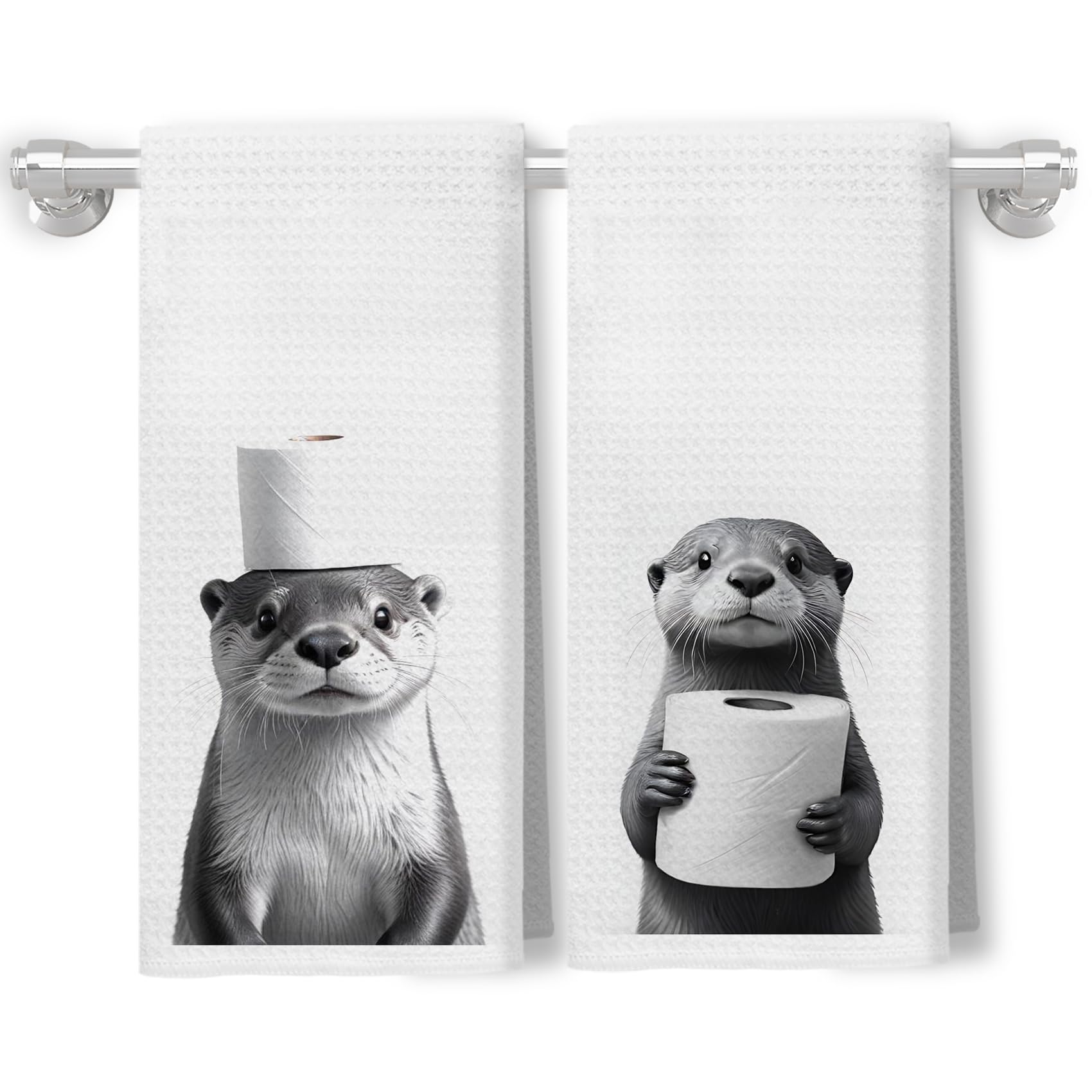 XUNLURY Funny Sea Otter Bathroom Hand Towels, Kids Bathroom Decor, Cute Otter Decorative Hand Towels for Kids Bath Room Washroom, 16x24 Inch Set of 2