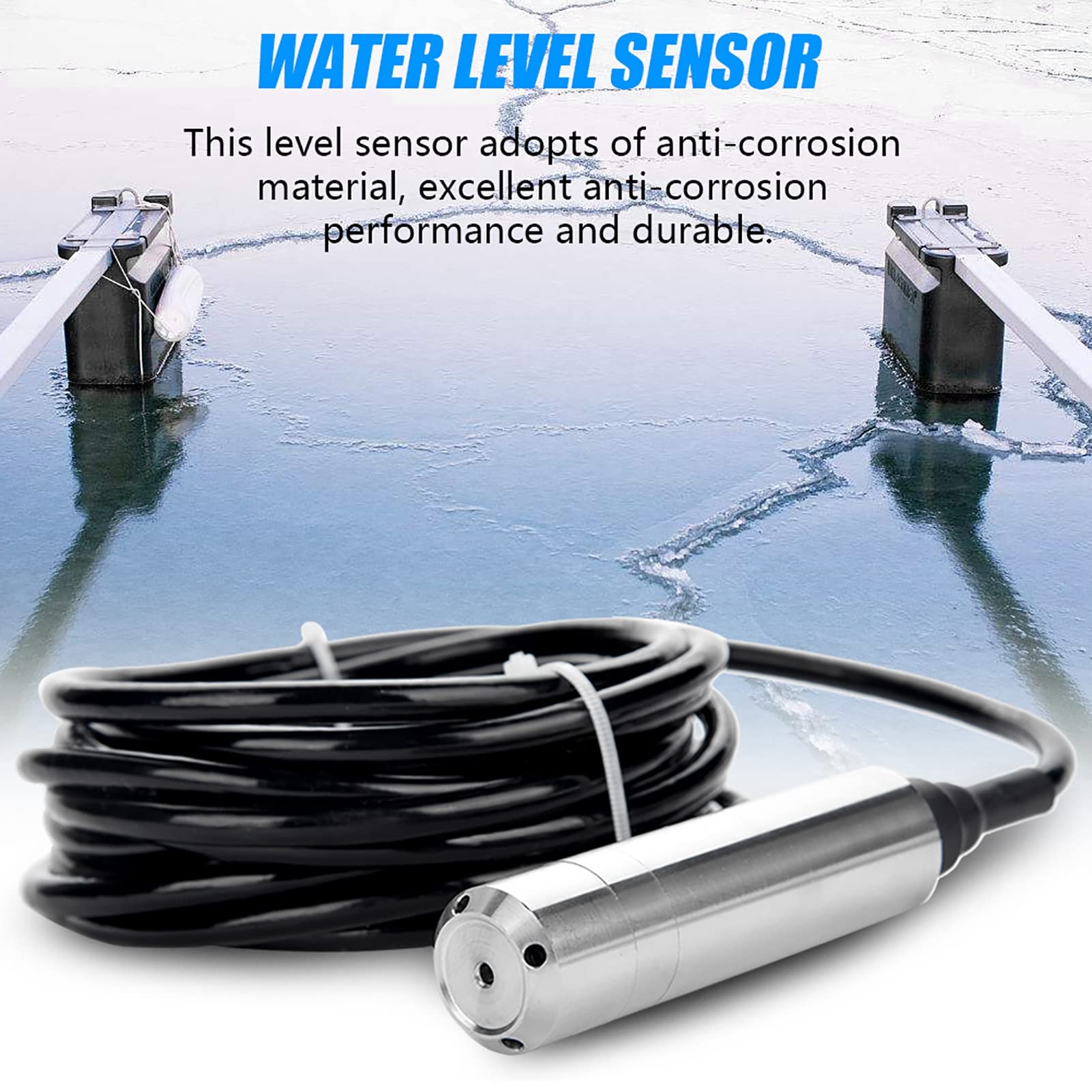 Transmisor del Sensor del Nivel del Agua del Tipo de Tiro CC 24V 4-20mA para detectar 0-5m de Profundidad, Rango de medición 0-5m