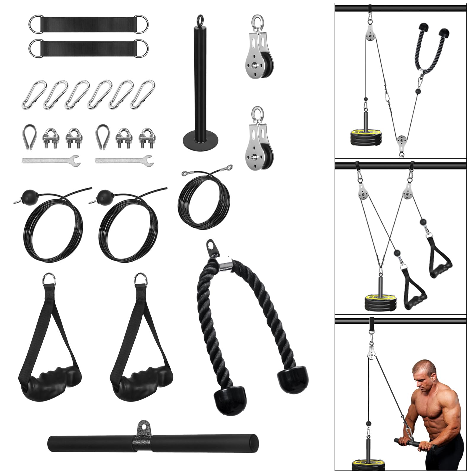 Kabelzug Fitness Latzug Gym Kabelsystem Latzug Fitnesssgeräte Kabelzug Pulley System Latzugmaschine Fitness Riemenscheibe Kabelmaschine für LAT Pull Down, Bizeps Curl