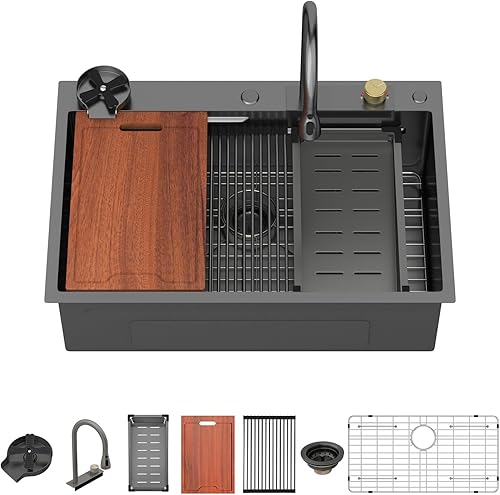 Miniatura 171 de Lordear - Fregadero de cocina encajado de 21 x 20 x 10 pulgadas, tipo bar, de acero inoxidable de calibre 16, con una sola cubeta, para exteriores