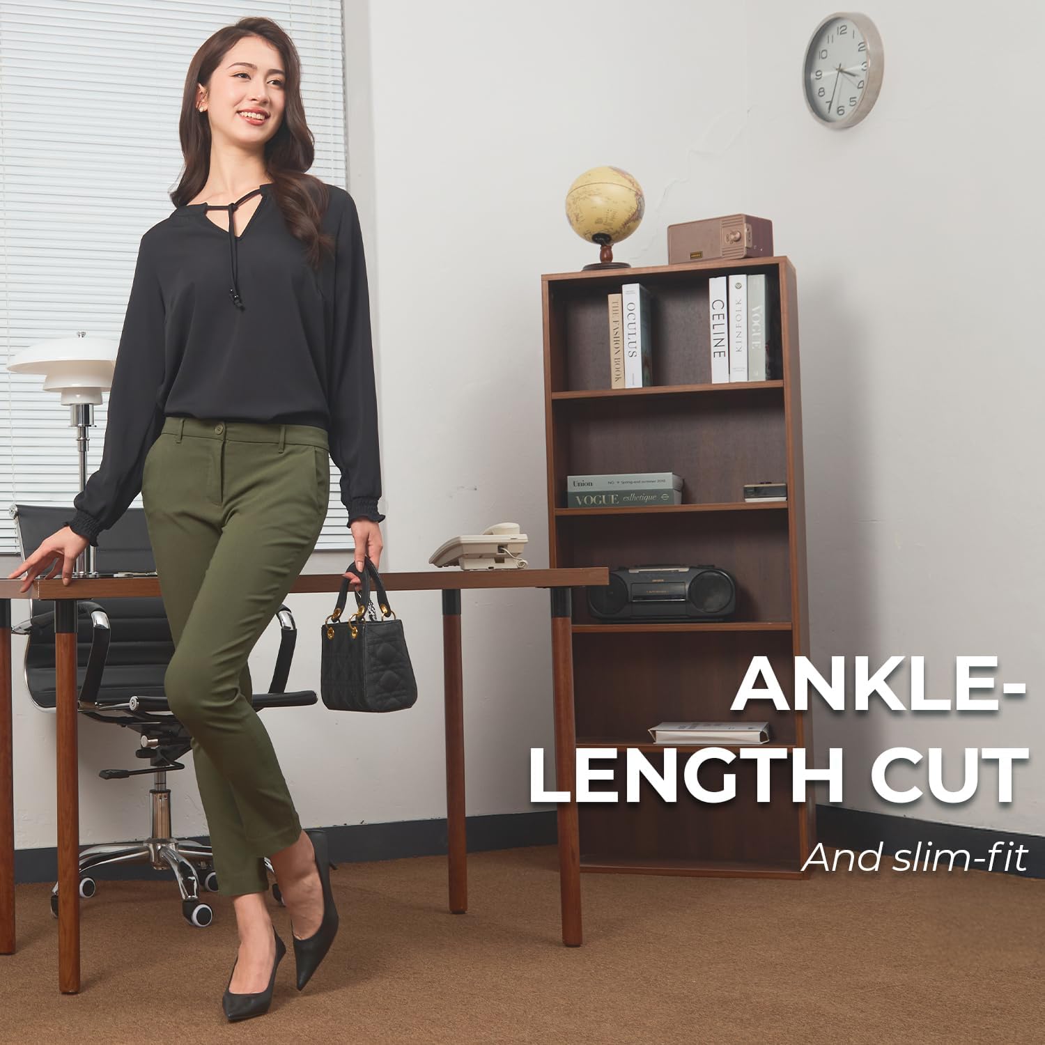 SANDY & SID Cropped Pants for Women Petite Small Size Mid Waist Slim Fit Work Pants Stretch Trousers Slack Casual Office Wear - Image 6