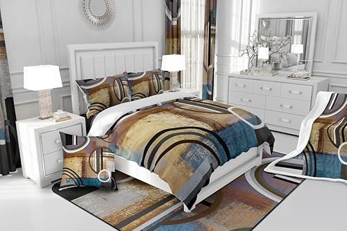 Miniatura 5 de Funda de edredón retro geométrica tamaño Queen, funda de edredón estilo grunge vintage, juego de ropa de cama marrón, negro, azul, gris, funda de