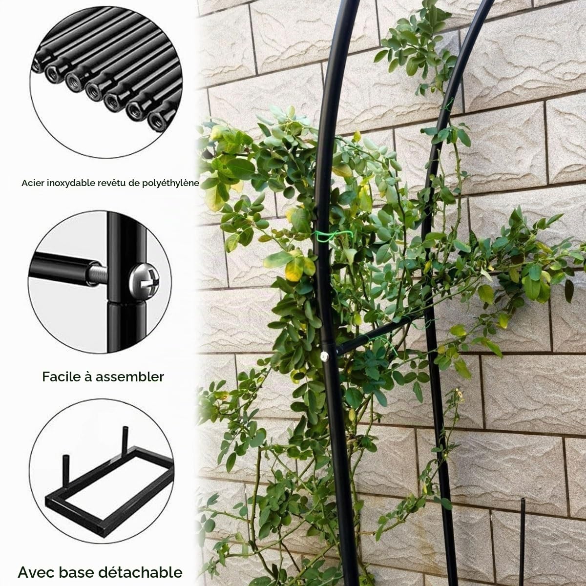 Arche De Jardin En Métal Avec Base, 140 200 240 300 350 cm Largeurs Roses Soutien Archway Pour Plantes Grimpants, Support Tonnelle Décoration De Mariage, Treillis Pergola De Patio(Vert,200x230 cm (LxH