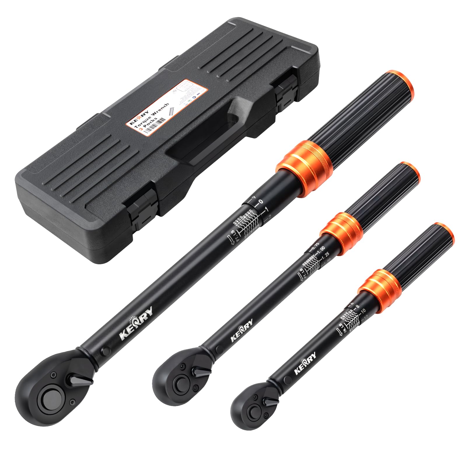 Kerry 1/4 3/8 1/2-Inch 3PCS Drive Click Torque Wrench Set, 3% Accuracy 20-240 in.Lb, 5-45 ft.Lb, 20-160 ft.Lb Dual-Scales Precision Tool, 72 Tooth