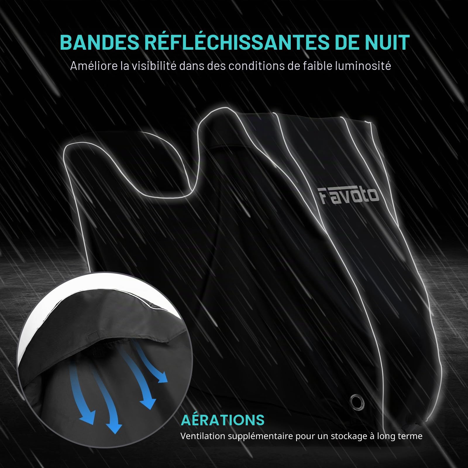Favoto Housse de Protection Imperméable pour Moto, Couverture de Moto Oxford 300D Contre Soleil Pluie Poussière Vent Neige pour Motocyclettes et Scooters Électriques avec Boîte Arrière, 220x105x130cm
