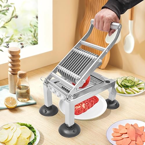 Miniatura 4 de Picador de frutas de verduras, cortador manual de 0.394 in de grosor, herramienta de corte de acero inoxidable con 4 ventosas para restaurantes,