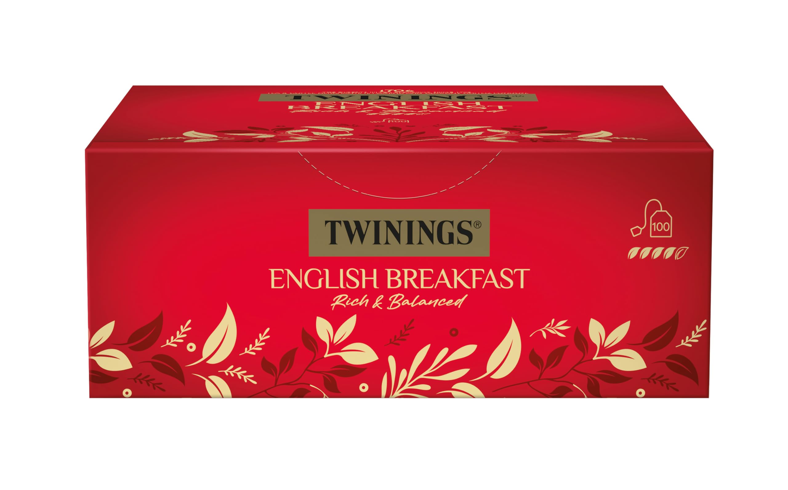 Twinings ENGLISH BREAKFAST Schwarzer Tee im Teebeutel - kräftiger Schwarztee aus hochwertigen Teeblättern, gepflückt in Sri Lankas & Indiens besten Teegärten, 1er Pack (100 Beutel)