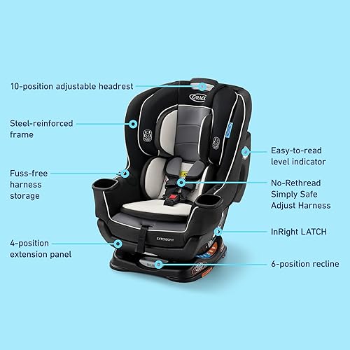 Miniatura 7 de Graco Extend2Fit - Asiento convertible para automóvil para bebé, orientado hacia atrás y hacia adelante, panel de extensión ajustable para espacio