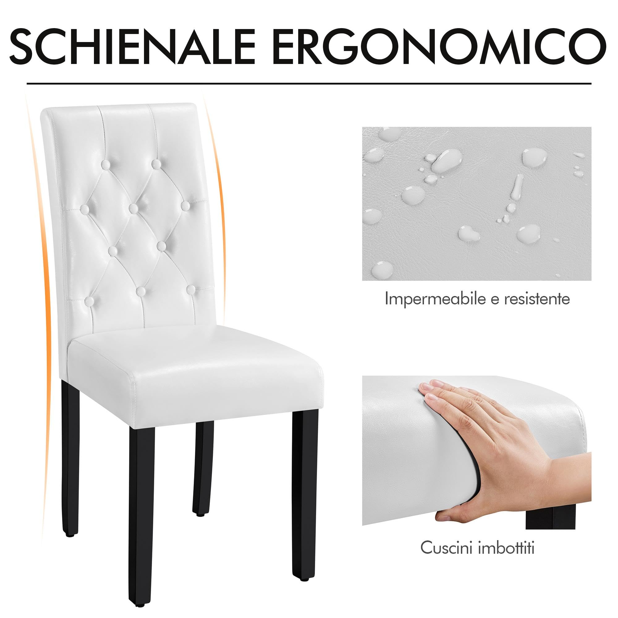 Yaheetech Set 2 Sedie Sala da Pranzo Bianche Moderne Imbottite in Ecopelle con Schienale Alto con Bottoni Imbottiti Gambe in Legno Massello Portata 135 kg