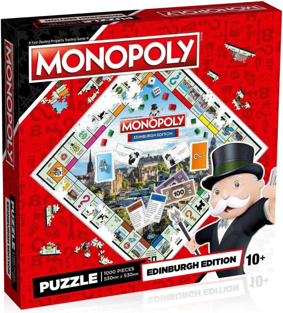 Winning Moves Edinburgh Monopoly 1000 Piece Jigsaw Puzzle Game, Piece Together Arthur’s Seat to Edinburgh Zoo, Princes Street Gardens and The Legendary Edinburgh Castle, Gift for Ages 10 Plus