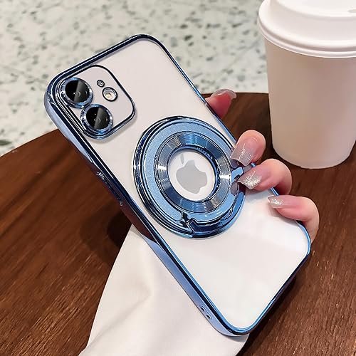 Uioeua - Funda magnética transparente compatible con iPhone 11, con soporte transparente de lujo, con protector completo de lente de cámara para
