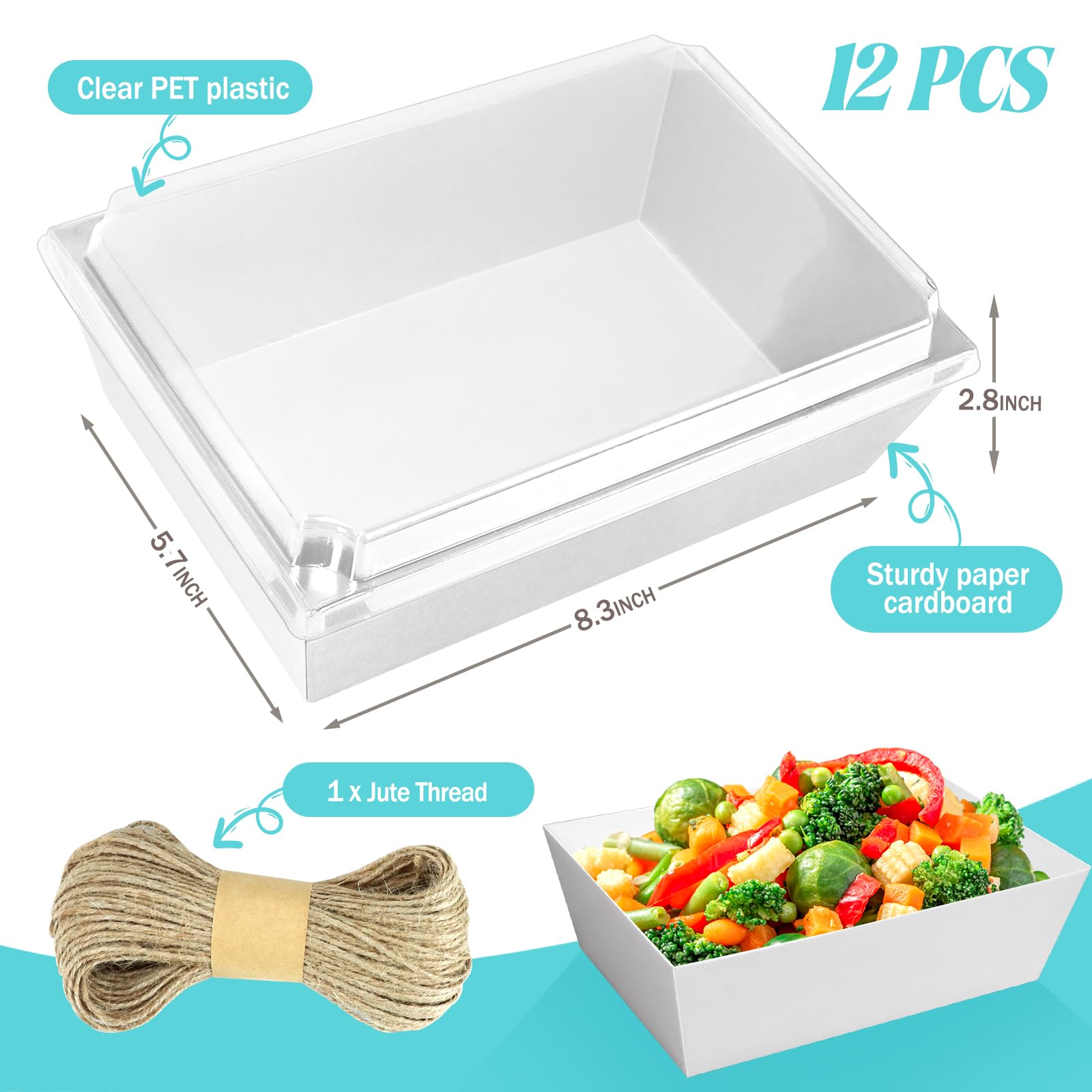 ZORRITA Lot De 20 Grandes Boîtes à Charcuterie En Papier Avec Couvercles Transparents De 20,3 X 15,2 Cm Pour Tranches De Gâteau, Cupcakes, Sandwichs, Biscuits, Bombes De Cacao, Salades (marron