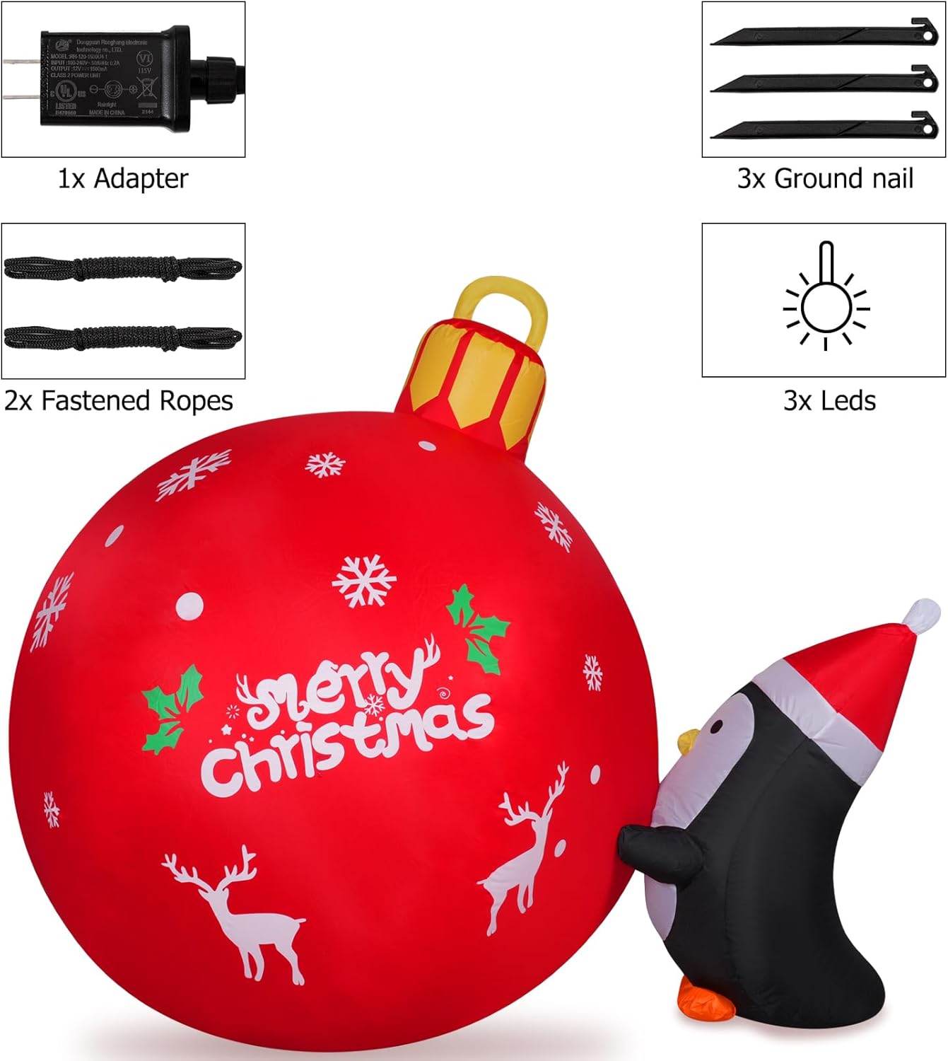 Onory 4FT Christmas Inflatables Outdoor Decorations Inflatable Penguins Push Christmas Bell with Build-in LEDs Blow up Holiday Decorations for Yard Garden Outdoor Indoor Decor