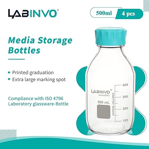 Vista 15 de Botellas redondas de vidrio, 12 piezas de botella de almacenamiento de reactivo de vidrio de borosilicato vol.3.4 fl oz con tapón de rosca GL45