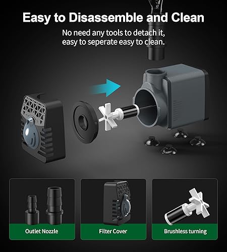 Miniatura 3 de Ankway Bomba de fuente, paquete de 2 bombas de agua sumergibles de 160 GPH (600 LH, 10 W) con tubo de 3.3 pies, bombas de estanque ultra silenciosas