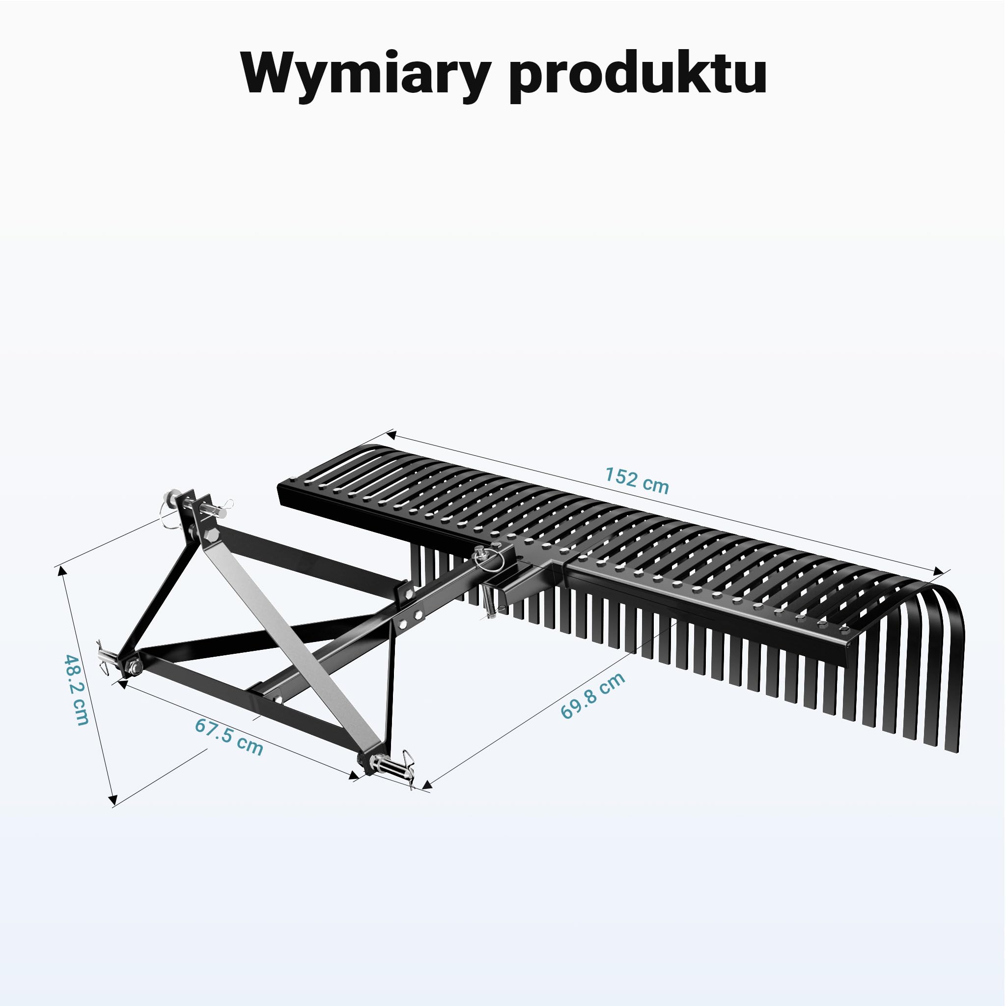 Wiltec Grabie do siana o szerokości roboczej 152 cm do traktorka, zgrabiarka z 32 zębami i trzypunktowym układem zaczepowym obrotowy o 360°