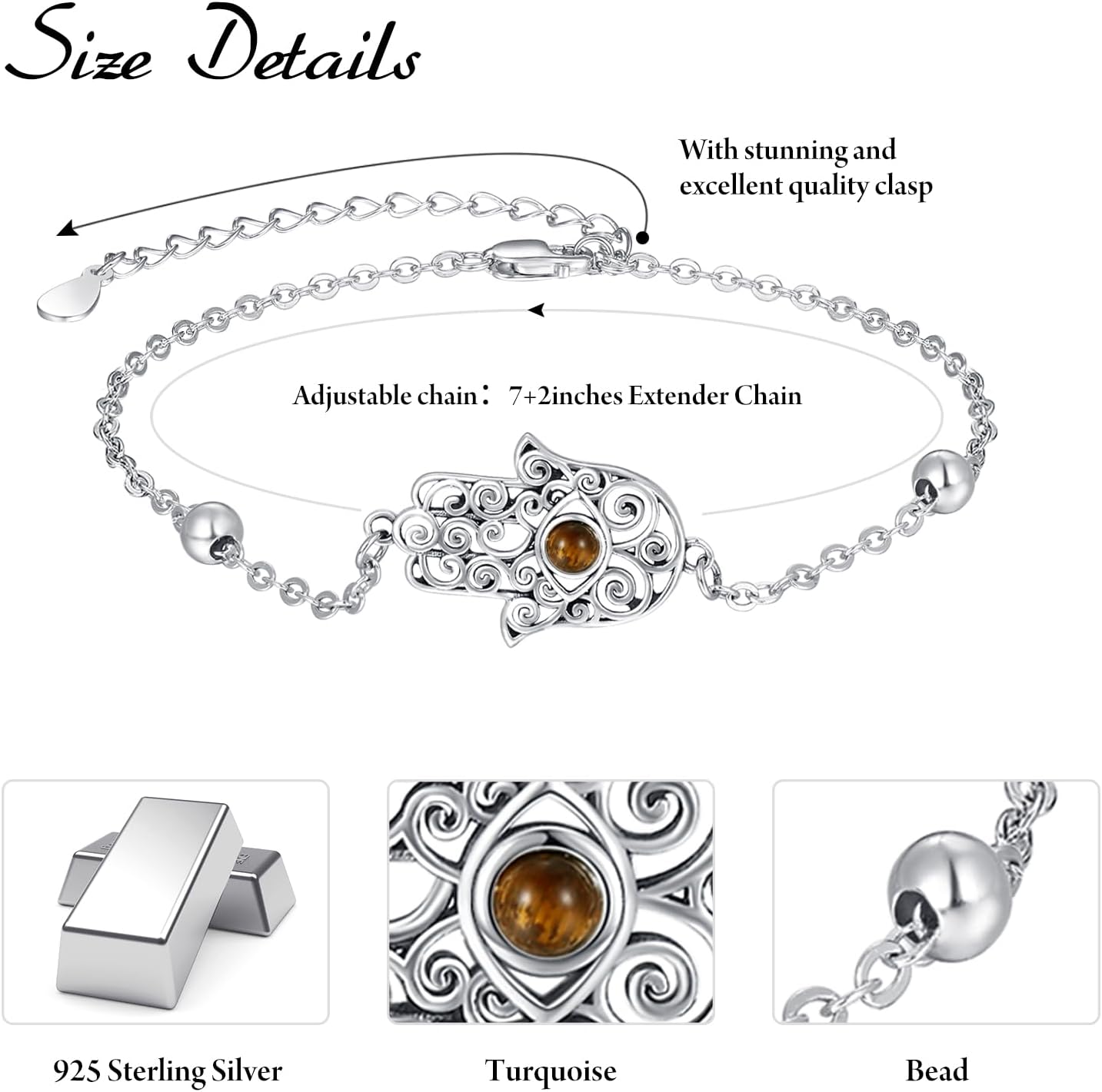Palpitate Hamsa Bracelet 925 Sterling Silver Amulet Pendant Good Luck Jewelry for Mom Daughters Friends