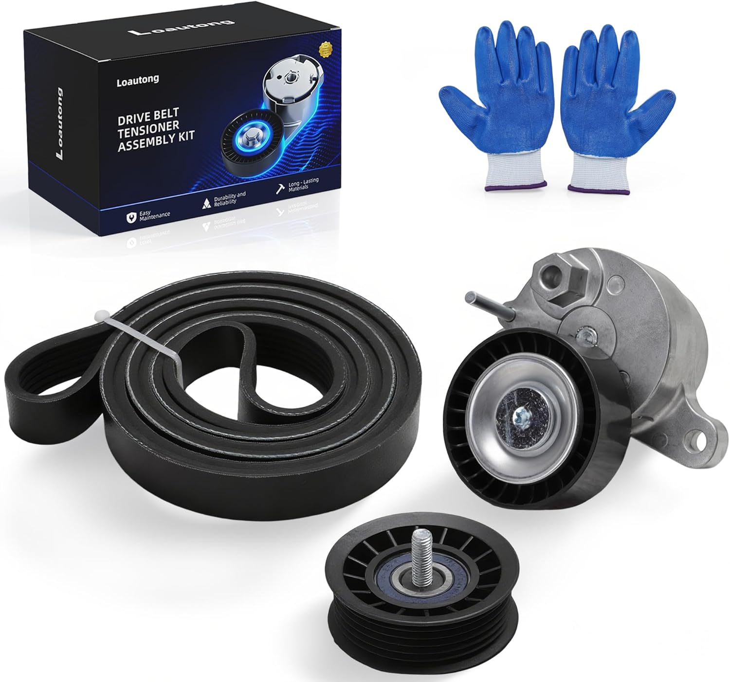 Belt Tensioner Serpentine Belt Idler Pulley Kit for Mercedes-Benz E350 V6 3.5L 2014, for ML350 V6 3.5L 2013-2015, 39212, 2762000170, 2762000370, 49810, 89723, 999591, 999591A, 36435