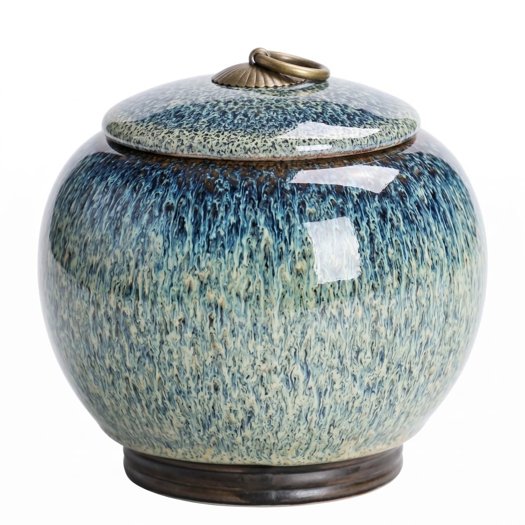Small Urns, Vintage Glaze Small Pet Urn - Ceramic Dog Urn For Ashes With Secure Seal, Blue