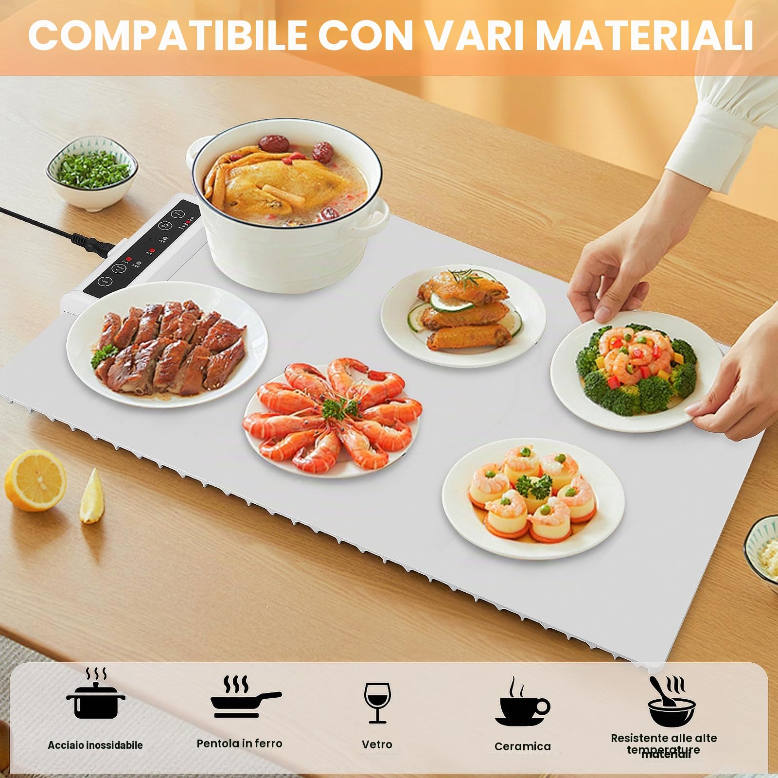 Vassoio Riscaldante Elettrico,Tappetino Riscaldante in Silicone Portatile,Scaldavivande Elettrico Portatile Regolabile,60-100 ℃,Scaldavivande, Materiale in Nano Silicone Pieghevole