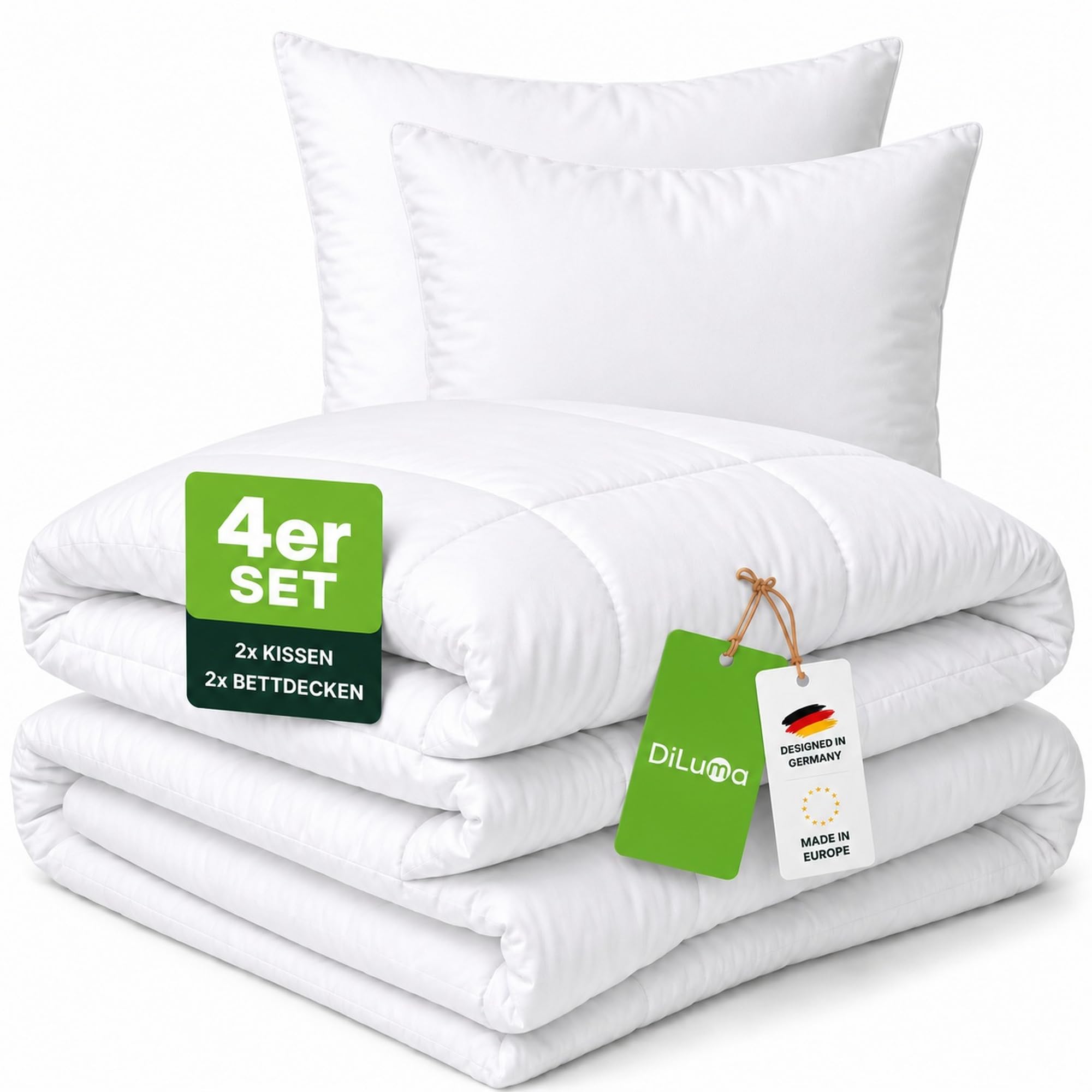 DILUMA Bettdeckenset 135x200 cm Smart 4-teilig - 2X Bettdecke 135x200 cm + 2X Kopfkissen 80x80 cm - Bettdecke und Kissen Set - Ganzjahres Steppdecke Mikrofaser - Ganzjahresdecke mit Kissen