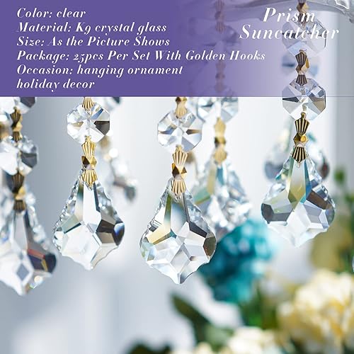 Miniatura 3 de Paquete de 25 lámparas de araña de cristal de 1.496 pulgadas (1.496 in), piezas colgantes de perlas de cristal con hebilla de mariposa globo,