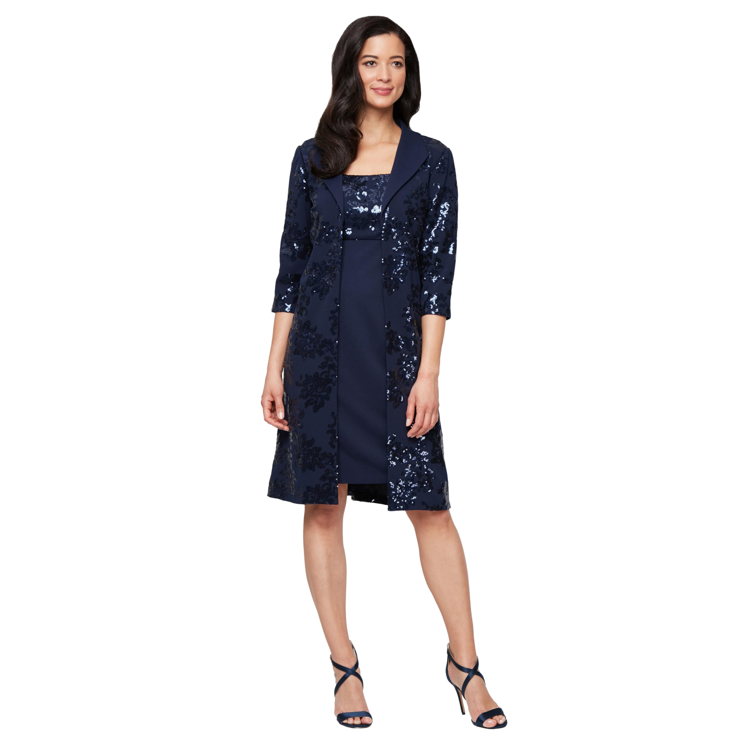 Alex Evenings Women's Midi Scoop Neck Shift Dress with Jacket (Petite and Regular)