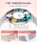 LIGE Smart Watch pour les femmes avec 1.43" AMOLED Appel à l'écran tactile/Réponse IP68 Pédamètre de fitness étanche Smartwatch 100+Sport Modes Pedomètre Android iOS Élégante Montre Intelligente Femme(2 Entraînements)